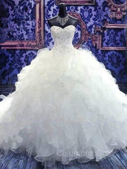 Wedding Dress Shoe, Ball Gown Sweetheart Cathedral Train Organza Wedding Dresses With Beading