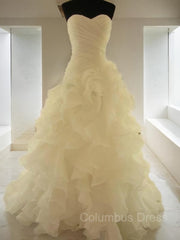 Weddings Dresses Lace Sleeves, Ball Gown Sweetheart Court Train Organza Wedding Dresses