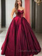 Floral Dress, Ball Gown Sweetheart Floor-Length Satin Prom Dresses With Pockets