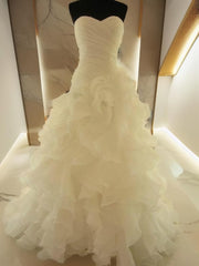 Wedding Dress Gown, Ball-Gown Sweetheart Ruffles Court Train Organza Wedding Dress