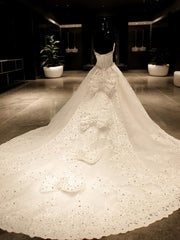 Wedding Dress Different, Ball-Gown Sweetheart Sequin Cathedral Train Tulle Wedding Dress