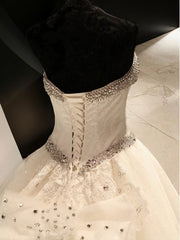 Wedding Dress Under 502, Ball-Gown Sweetheart Sequin Cathedral Train Tulle Wedding Dress