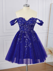 Homecoming Dresses Unique, Ball-Gown Tulle Off-the-Shoulder Appliques Lace Corset Short/Mini Dress