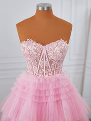 Prom Dress Tulle, Ball-Gown Tulle Sweetheart Appliques Lace Corset Short/Mini Dress