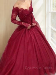 Prom Dressed Short, Ball Gown V-neck Floor-Length Tulle Prom Dresses With Lace