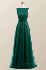 Evening Dresses Long, Bateau Green Tulle Long Bridesmaid Dress