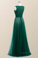 Evening Dresses Online Shopping, Bateau Green Tulle Long Bridesmaid Dress