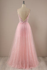 Prom Dresses Laces, Pink Long Prom Party Dress