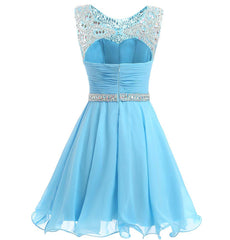 Bridesmaid Dresses Trends, Beaded Chiffon Round Neckline Short Party Dress, Blue Chiffon Homecoming Dresses