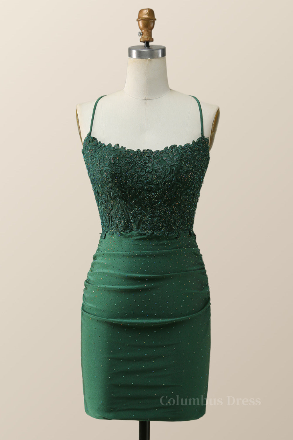 Prom Dress For Sale, Beaded Dark Green Appliques Bodycon Mini Dress