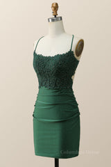 Prom Dress Tight, Beaded Dark Green Appliques Bodycon Mini Dress