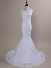 Wedding Dress Styling, Beaded Lace Backless Mermaid  Wedding Dresses
