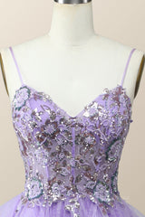 Winter Formal, Beaded Lavender Ruffles A-line Long Prom Dress