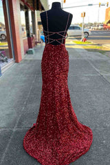Gala Dress, Beaded Straps Burgundy Sequins Mermaid Long Prom Dress,Evening Dresses Elegant