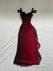 Красиві лінійні ремінці омбре Червона довга шифонська випускна сукня