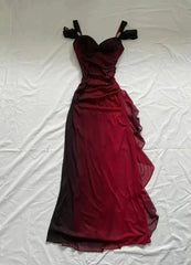 Beautiful A line Straps Ombre Red Long Chiffon Prom Dress