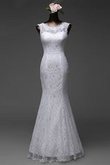 Wedding Dresses On Sale, Beautiful Appliques Court Train Lace up Pure White Mermaid Wedding Dresses