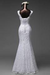 Wedding Dress On Sale, Beautiful Appliques Court Train Lace up Pure White Mermaid Wedding Dresses
