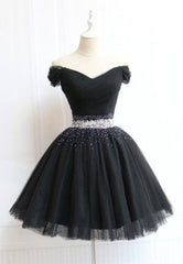 Prom Dresses 2036 Black, Beautiful Cute Charming Black Tulle V Neck Beaded Short Dress, Black Homecoming Dress