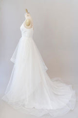 Wedding Dress V Neck, Beautiful V-neck Tulle A-line Wedding Dress