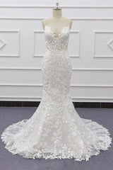 Wedding Dress Wedding Dress, Best Spaghetti Strap Appliques Mermaid Wedding Dress