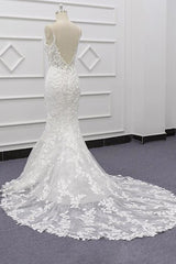 Wedding Dresses Elegent, Best Spaghetti Strap Appliques Mermaid Wedding Dress