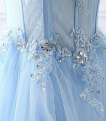 Evening Dresses For Wedding Guest, Light Blue Tulle Lace Long Prom Dress, Formal Dress