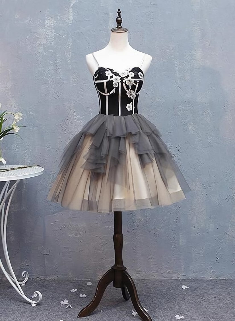Prom Dress Long Ball Gown, Black and Champagne Sweetheart Short Formal Dress Party Dress, Short Homecoming Dresses