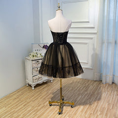 Bridesmaid Dresses Fall, Black and Champagne Tulle Sweetheart Lace Short Party Dress, Tulle Homecoming Dresses