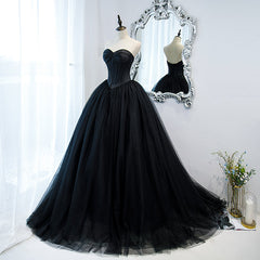 Homecoming Dresses For Girl, Black Ball Gown Sweetheart Satin and Tulle Formal Gown, Black Party Dresses