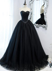Homecoming Dresses Cute, Black Ball Gown Sweetheart Satin and Tulle Formal Gown, Black Party Dresses