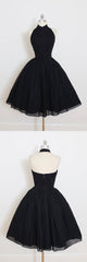 Prom Dressed 2030, Black Halter Homecoming Dress,A Line Open Back Short Prom Dresses