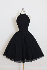 Prom Dress2030, Black Halter Homecoming Dress,A Line Open Back Short Prom Dresses