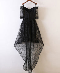 Engagement Dress, Black High Low Lace Prom Dress, Black Homecoming Dress