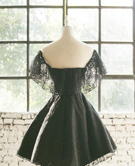 Prom Dresses Gold, Black Off Shoulder Lace Sweetheart Lovely Short Homecoming Dress, Black Party Dress
