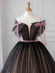 Prom Dress Websites, Black off shoulder tulle long prom dress, black tulle formal dress