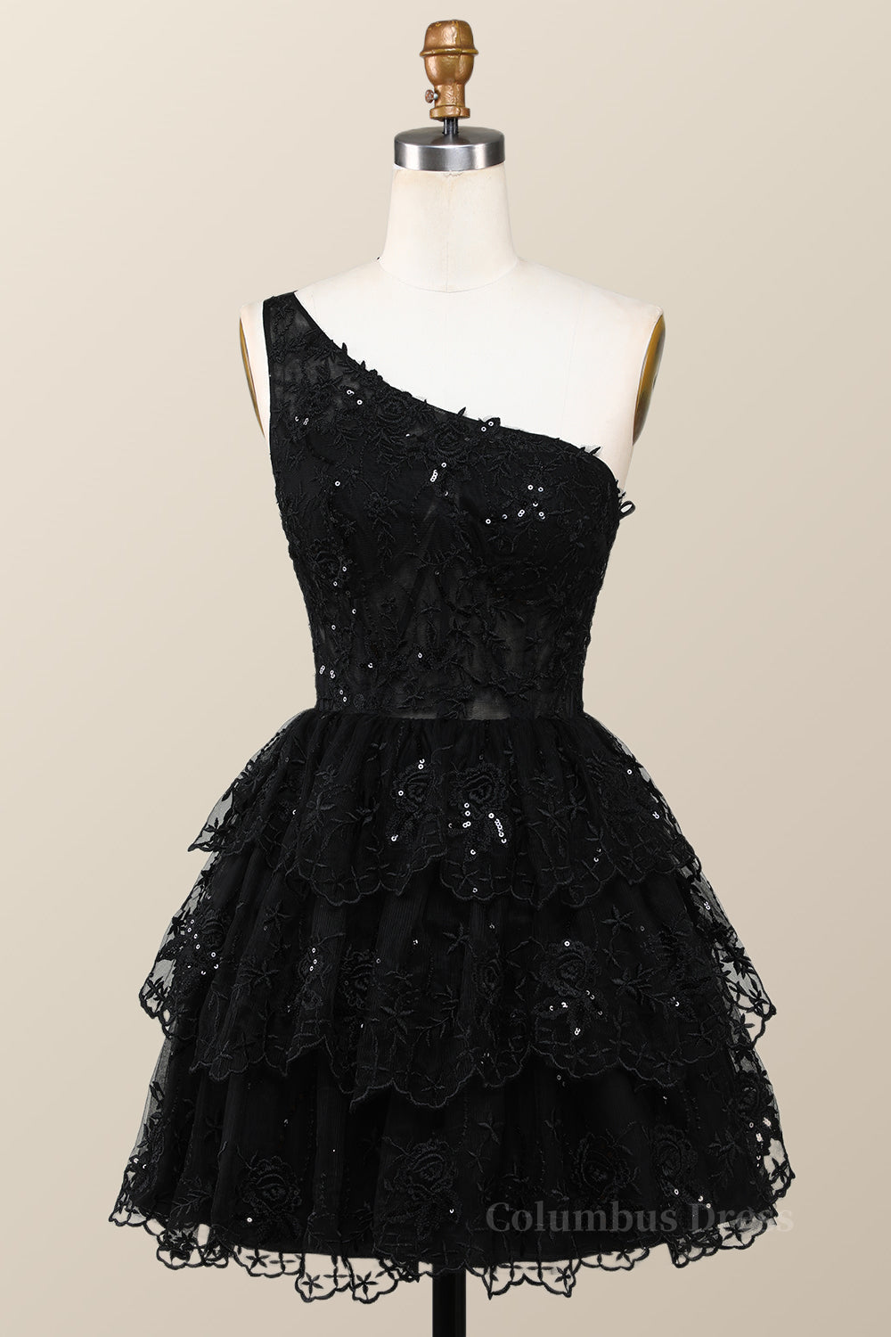 Formal Dresses Website, Black One Shoulder Ruffles Short A-line Dress