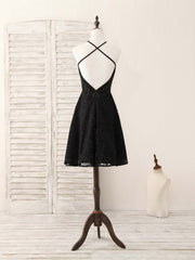 Corset Prom Dress, Black Round Neck Lace Beads Short Prom Dress, Black Homecoming Dress