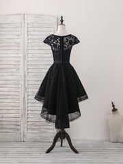 Prom Dresse Two Piece, Black Round Neck Tulle Lace Applique Short Prom Dress, Black Homecoming Dress