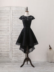Prom Dress Ideas Black Girl, Black Round Neck Tulle Lace Applique Short Prom Dress, Black Homecoming Dress