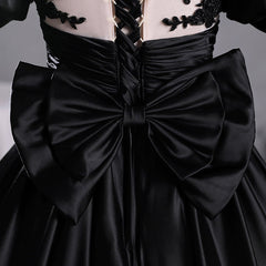 Bridesmaid Dress Mauve, Black Satin A-line Floor Length Long Party Dress with Lace, Black Long Formal Dress