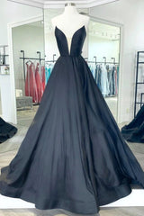Bridesmaid Dress Inspo, Black Satin Long A-Line Prom Dress,Women Evening Party Dresses