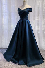 Flower Dress, Black Satin Off Shoulder Long Simple Evening Dress Formal Dresses,Stunning Party Gown