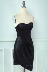 Formal Dresses Ideas, Black Sheath Strapless Sweetheart Pleated Leather Mini Homecoming Dress