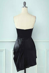 Formal Dress Trends, Black Sheath Strapless Sweetheart Pleated Leather Mini Homecoming Dress