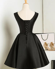 Bridesmaides Dresses Blue, Black Short V-neckline Knee Length Party Dress, Black Homecoming Dress Prom Dress