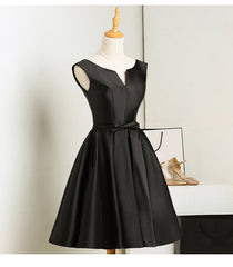 Bridesmaid Dress Blue, Black Short V-neckline Knee Length Party Dress, Black Homecoming Dress Prom Dress