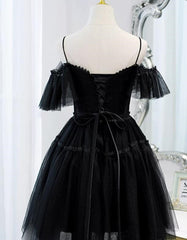 Bridesmaid Dresses On Sale, Black Sweetheart Straps Tulle Homecoming Dress, Black Off Shoulder Prom Dress