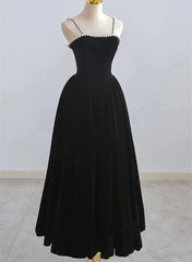 Wedding Dress Pinterest, Black Tea Legnth Straps A-line Wedding Party Dress, Black Bridesmaid Dress