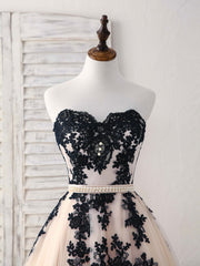 Bridesmaides Dress Ideas, Black Tulle Lace Applique Long Prom Dress, Black Evening Dress